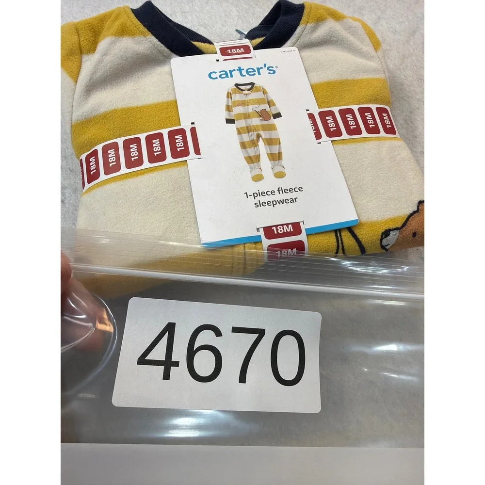 Carters Baby Boy 18M Yellow Striped Fishing Bear Fleece Footed Pajamas 1P940010
